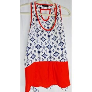 THML Tank‎ Top Women's S Boho Aztec Print Red White Blue Sleeveless Keyhole Back